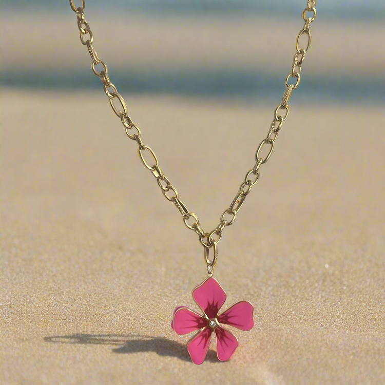 Hot Pink Flower Handmade Necklace ELSSIZ