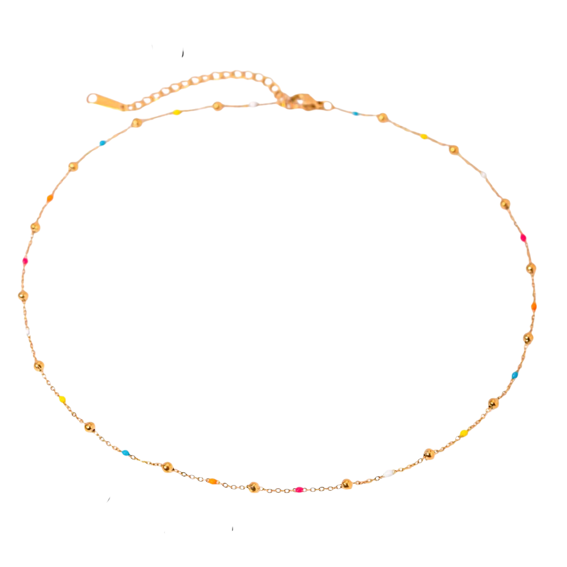 Add a pop of color to your summer look with our super dainty Colorful Enamel Small Beads Chain! Not only does it scream summer, but it&