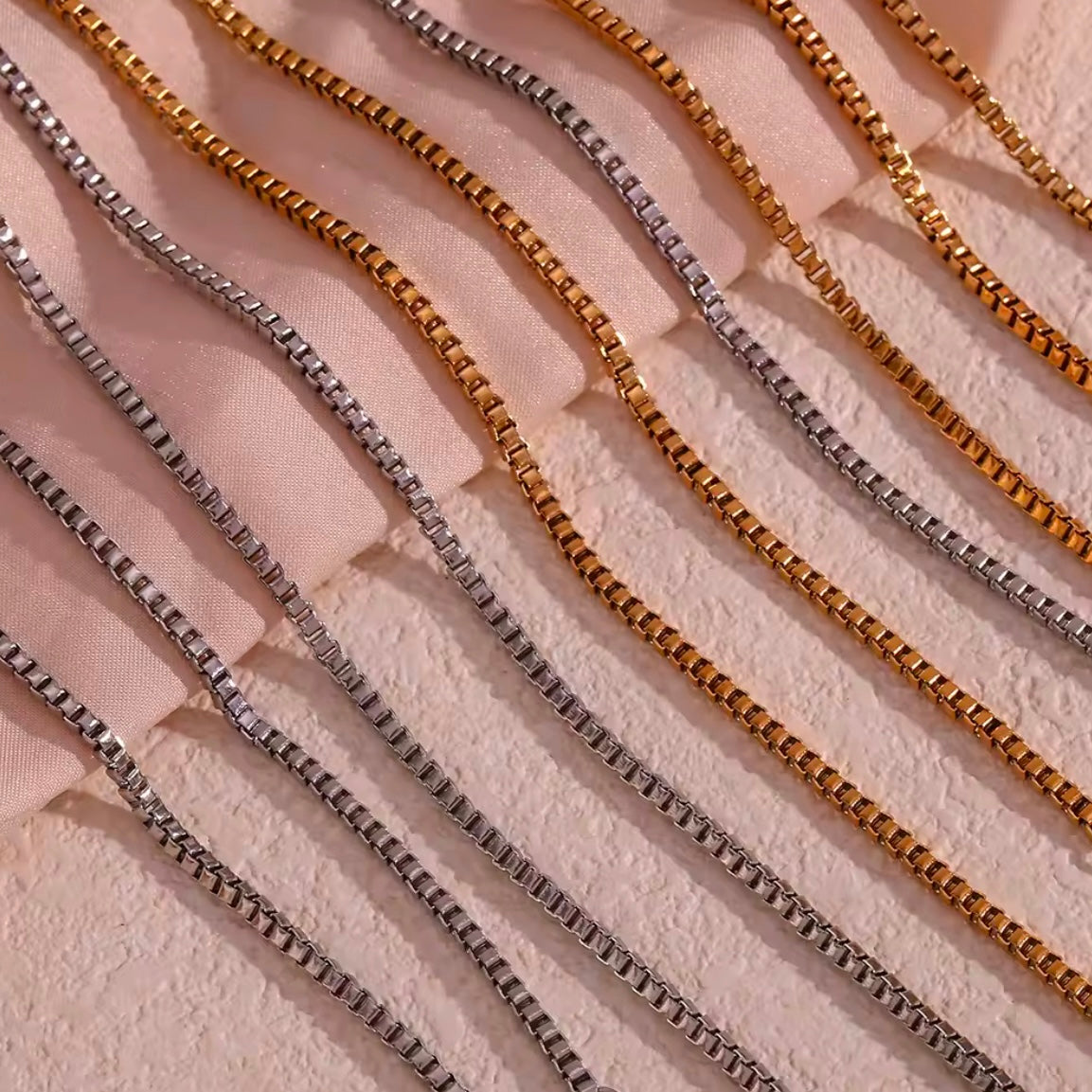 Puffy box chain , silver , 16” long , non tarnish, hypoallergenic, waterproof 