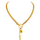 Add a touch of edge to your look with our Lock & Key Chain Necklace. The thick cuban link design is both bold and stylish, while the unique lock and key feature adds a touch of romance. A must-have statement piece for any fashionista.

Made to last! 

Tarnish and Water Resistant, Hypoallergenic

 

18 inches long 

 

18k Gold PVD Plated over 316L Stainless Steel base.  

 

 