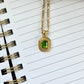 Gold vintage emerald cut pendant necklace with green crystal on gold chain - waterproof and hypoallergenic