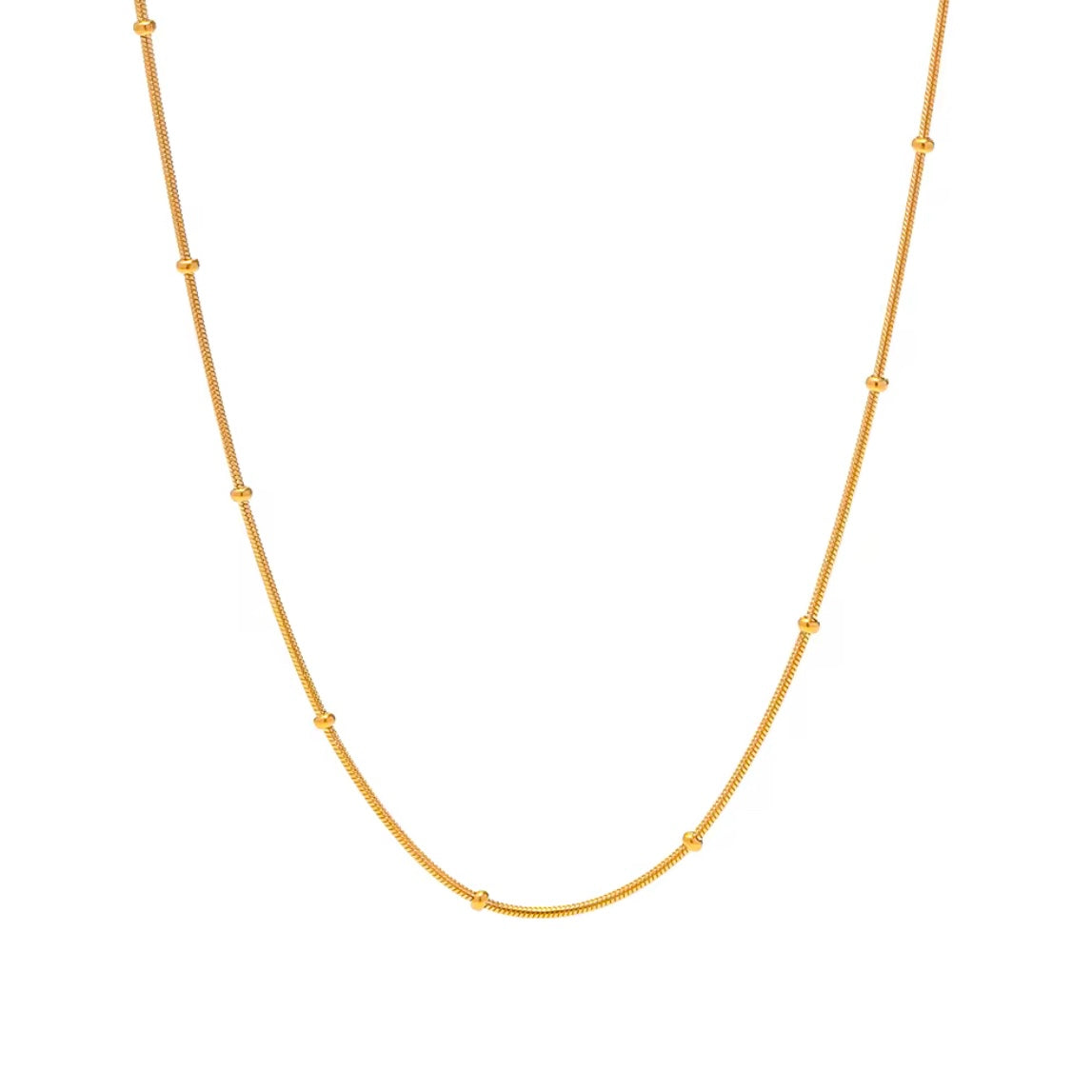 This delicate necklace is perfect for adding a touch of girly charm to any outfit. The thin bead chain adds a dainty and feminine look, making it an ideal accessory for any fashion-forward individual. A must-have for any jewelry collection!

Made to last! 

Tarnish and Water Resistant, Hypoallergenic

16.5 inches long- 2" Extension 

 

Closure :Lobster Clasp

18k Gold Plated over 316L Stainless Steel base.  

 

 