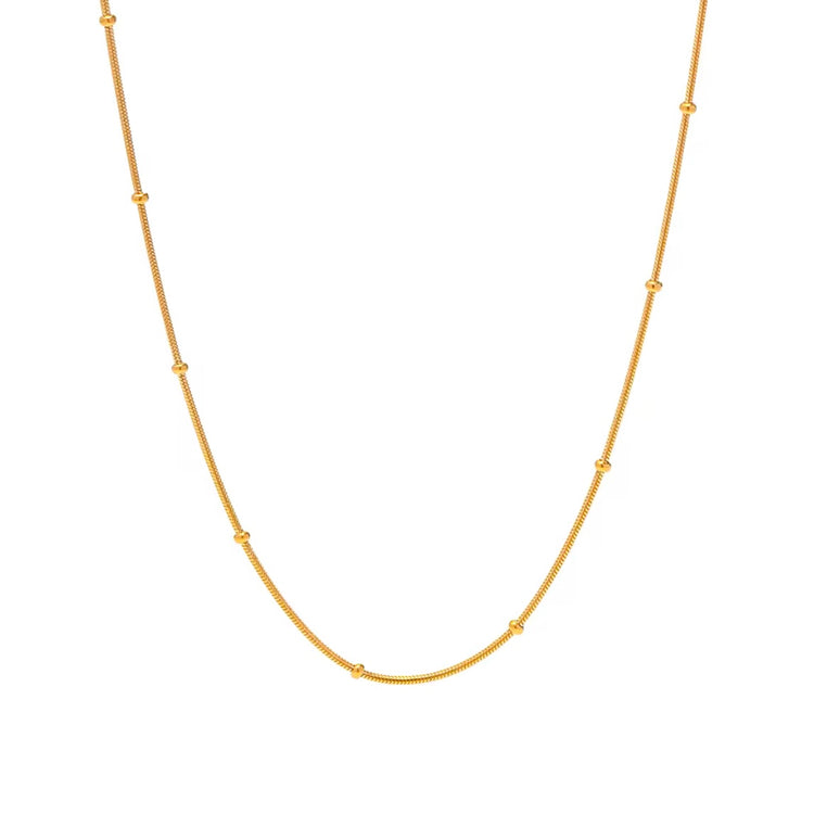 This delicate necklace is perfect for adding a touch of girly charm to any outfit. The thin bead chain adds a dainty and feminine look, making it an ideal accessory for any fashion-forward individual. A must-have for any jewelry collection!

Made to last! 

Tarnish and Water Resistant, Hypoallergenic

16.5 inches long- 2" Extension 

 

Closure :Lobster Clasp

18k Gold Plated over 316L Stainless Steel base.  

 

 