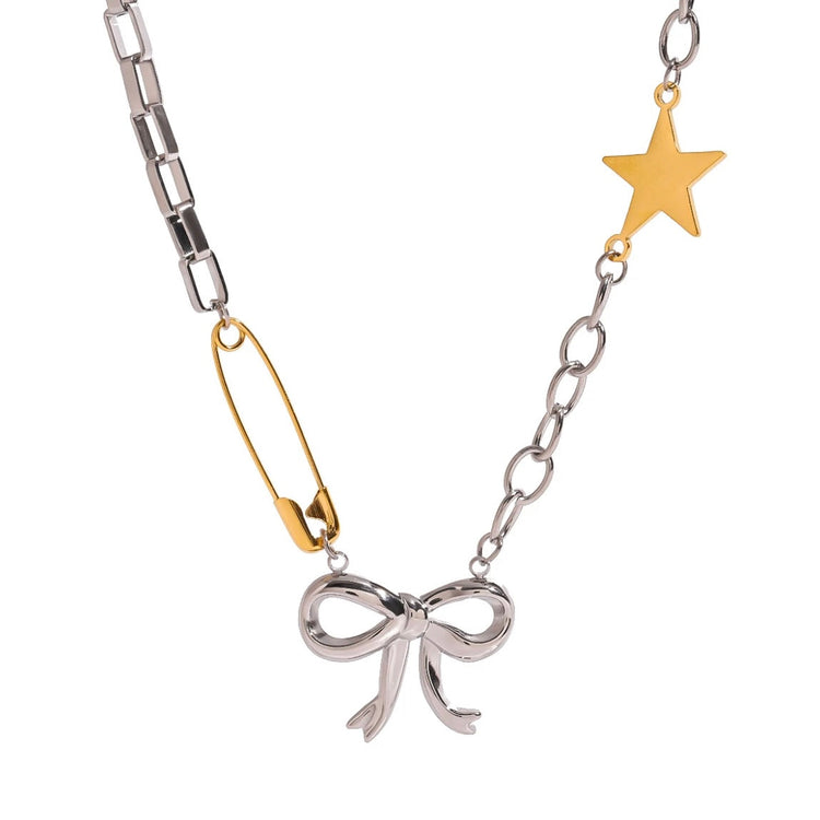 Mixed Metal Bow Star Pin Choker ELSSIZ