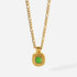 Gold vintage emerald cut pendant necklace with green crystal on gold chain - waterproof and hypoallergenic