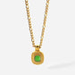 Gold vintage emerald cut pendant necklace with green crystal on gold chain - waterproof and hypoallergenic