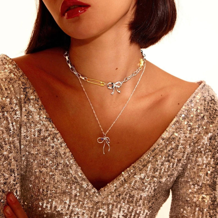 Mixed Metal Bow Star Pin Choker ELSSIZ