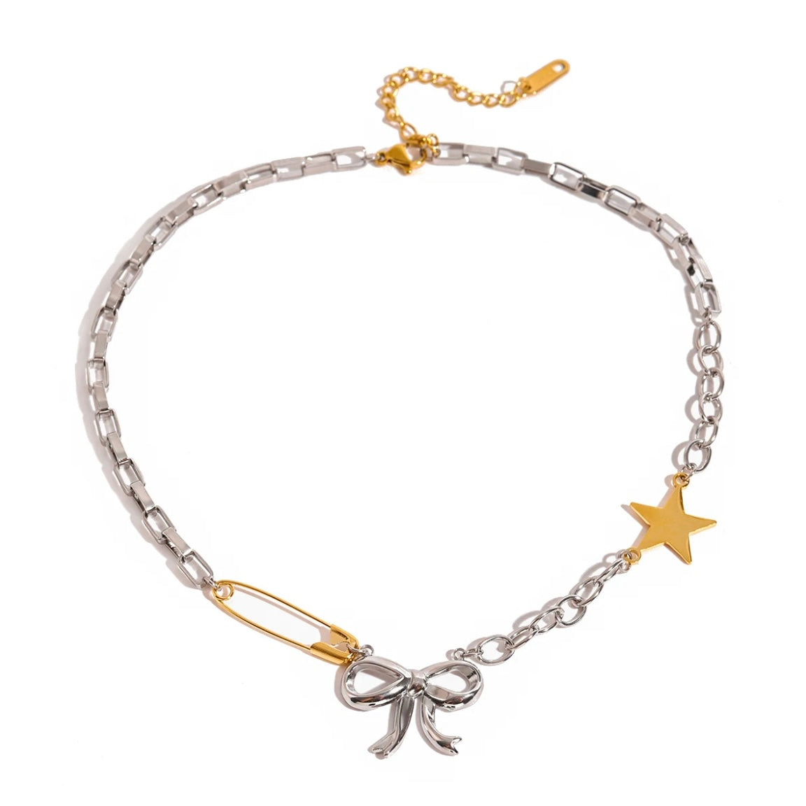 Mixed Metal Bow Star Pin Choker ELSSIZ