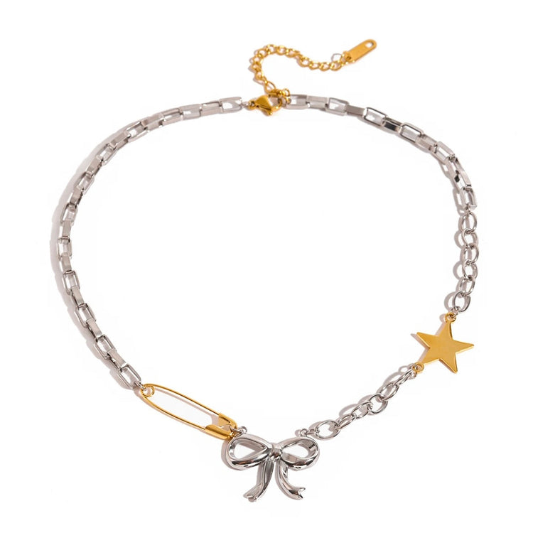 Mixed Metal Bow Star Pin Choker ELSSIZ