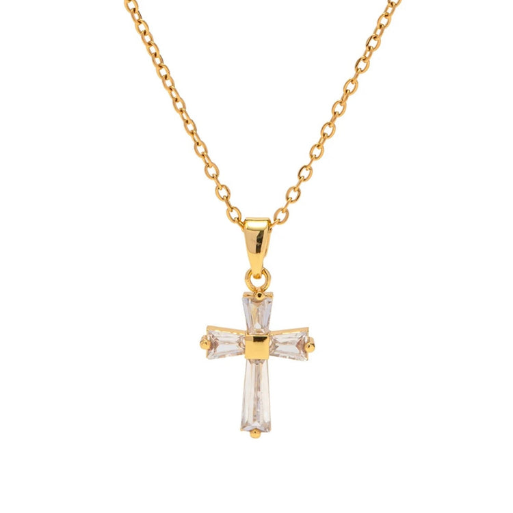 Vintage Rhinestone Cross Necklace ELSSIZ