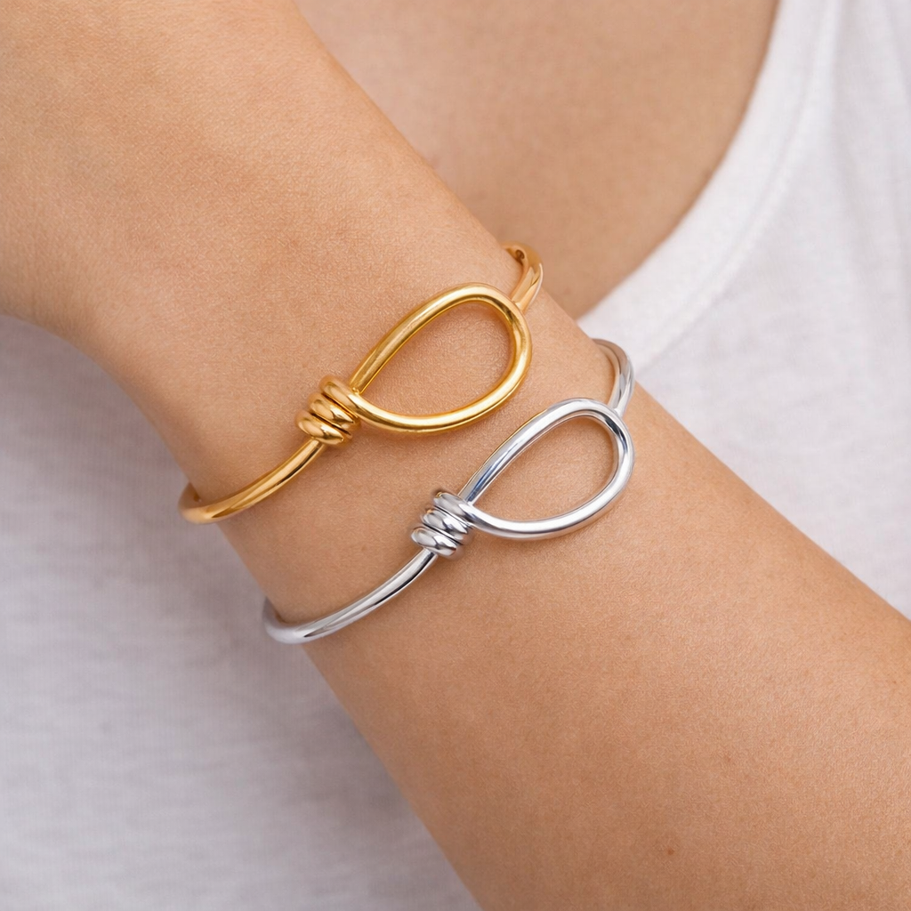 Gold and silver knot cuff bracelets modern waterproof jewelry
