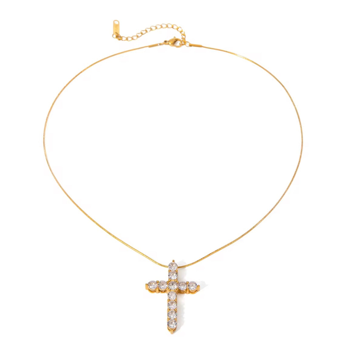 Statement Rhinestone Cross Necklace ELSSIZ