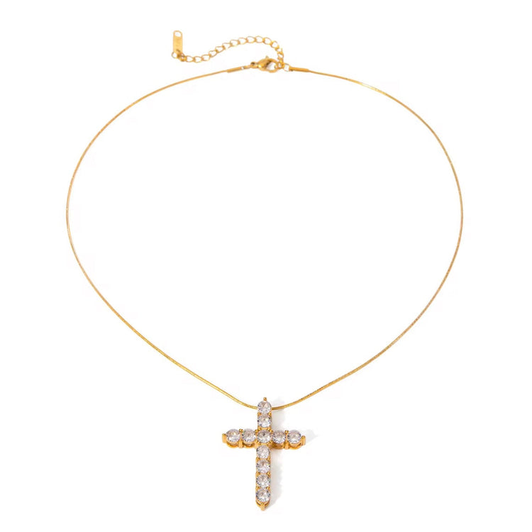 Statement Rhinestone Cross Necklace ELSSIZ