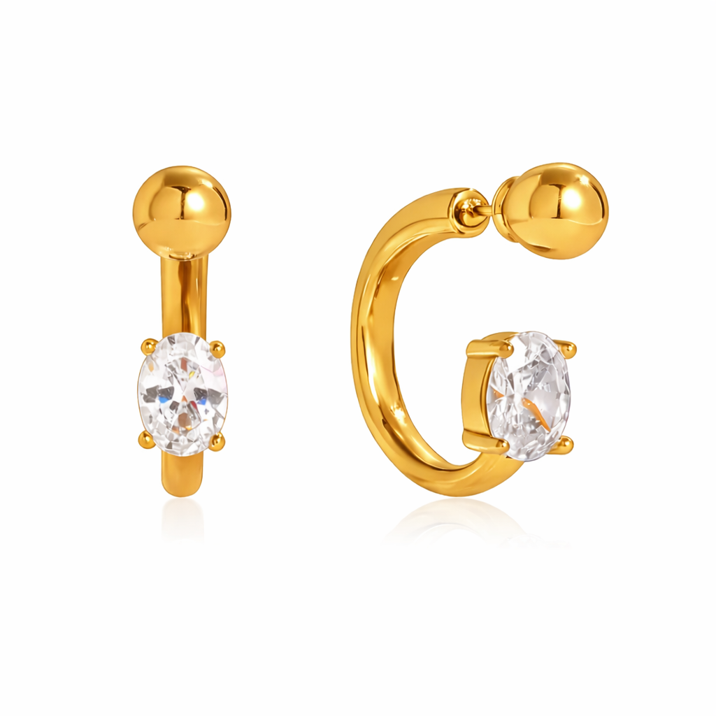 Jordan gold stud hoop earrings stainless steel waterproof oval cubic zirconia