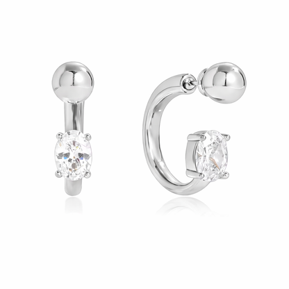 Jordan silver stud hoop earrings stainless steel hypoallergenic oval cubic zirconia