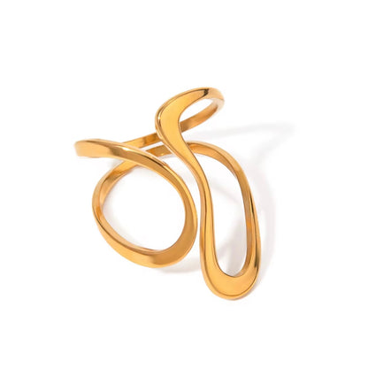Nelly Abstract Rings feature an artistic and exclusive design, allowing you to choose between Wavy Lines or Cris Cross styles. Wavy Lines fit sizes 8 and 9, while Chris Cross fits sizes 7 and 8. Stand out with these unique rings.




Stainless Steel 18K Gold Plated - Made to last!

Hypoallergenic, Tarnish free , Water Resistant, Beach, Shower &amp; Gym Friendly

Wavy Lines -fits size 8,9

Cris Cross - fits size 7,8