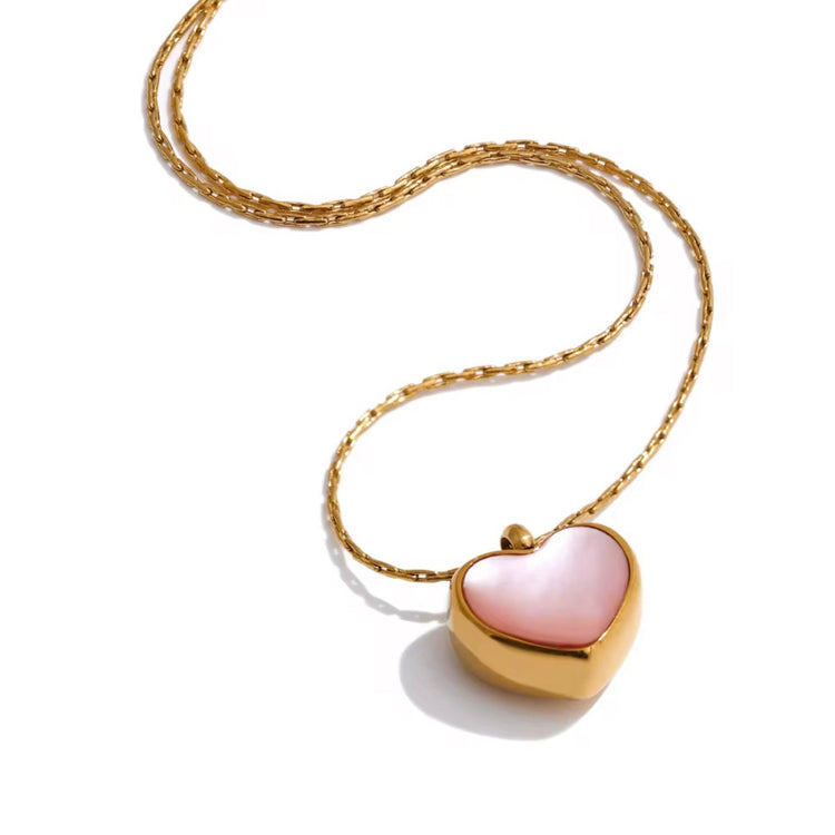 Pink Heart Shell Necklace ELSSIZ non tarnish, beautiful
