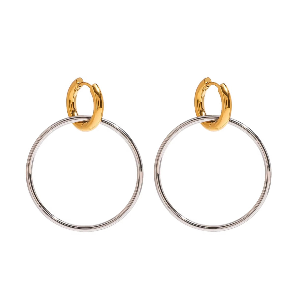 Shari Double Hoop Earrings with gold huggie and silver hoop design by ELSSIZ.