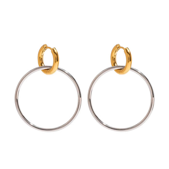 Shari Double Hoop Earrings with gold huggie and silver hoop design by ELSSIZ.