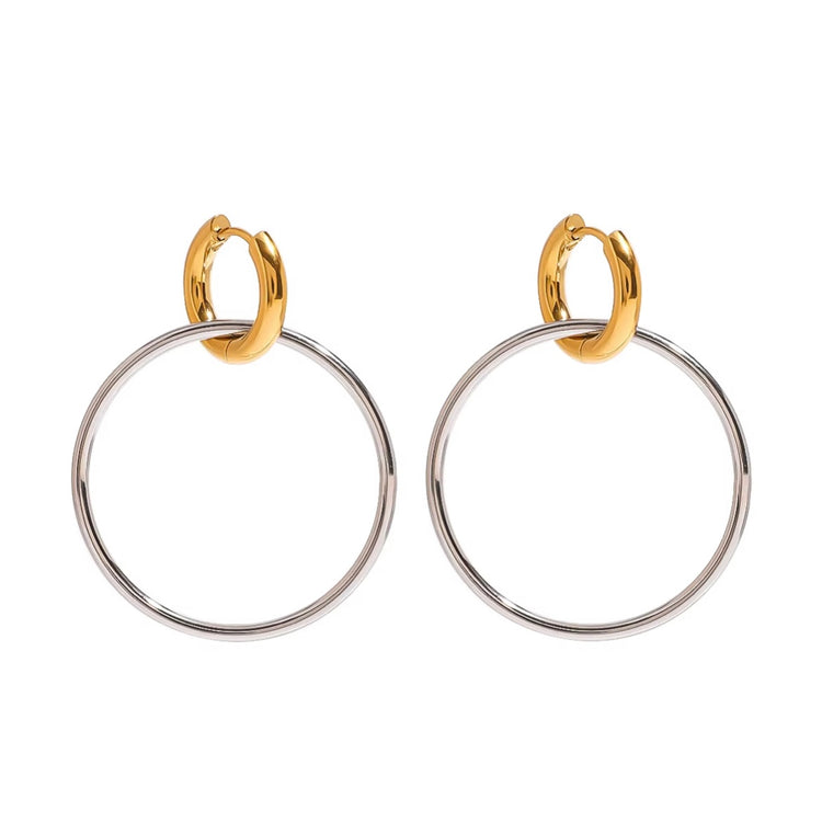 Shari Double Hoop Earrings with gold huggie and silver hoop design by ELSSIZ.