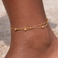 Isabelle gold double snake chain anklet worn on ankle waterproof non tarnish minimalist jewelry