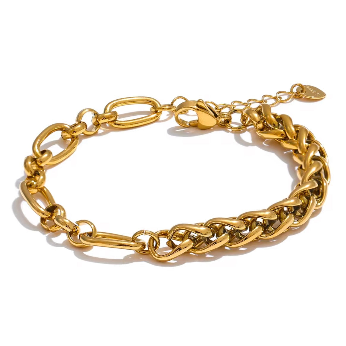 Expertly crafted, this Mixed Links Bracelet boasts a trendy and unique design that is sure to stand out. Plus, it is waterproof, making it perfect for everyday wear. Elevate your style with this statement piece.

 

This piece is made to last, hypoallergenic  & waterproof , adjustable

316L Stainless Steel 18K Gold Plated

 7 inches +1.5" ext