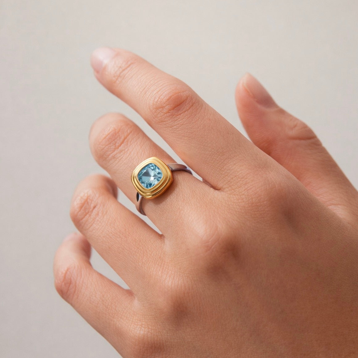 Two-tone Naya Blue Ring styled on hand