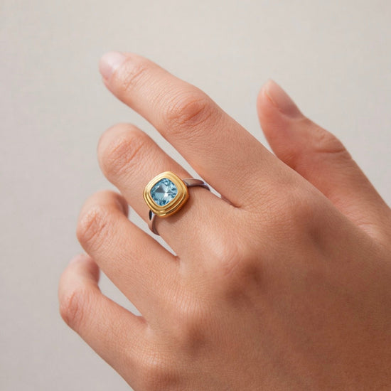 Two-tone Naya Blue Ring styled on hand