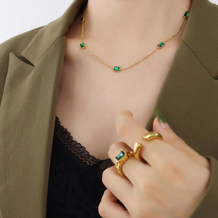 Non-tarnish green zircon station necklace for women