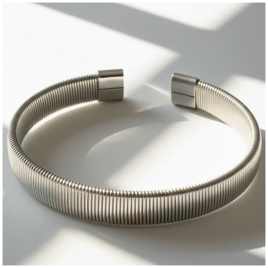 Silver bracelet on a shadowy surface