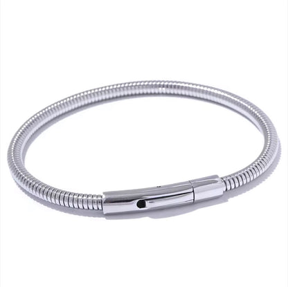 Introducing the Ava Cord Bangle Bracelet - a sleek and modern accessory that effortlessly adds a chic touch to any outfit. Made with a flexible cord design, this bracelet is both stylish and comfortable to wear. Elevate your look with this versatile and sophisticated piece.

 

This piece is made to last, hypoallergenic  & waterproof.

316L Stainless Steel 18K Gold Plated

Max fit 7inches / Link 5mm wide