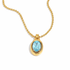 Skye light aqua gemstone pendant necklace in 18K gold plated stainless steel with beaded chain on white background
