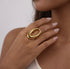 Gold Sloane Oval Ring on model hand, waterproof non tarnish statement ring by ELSSIZ