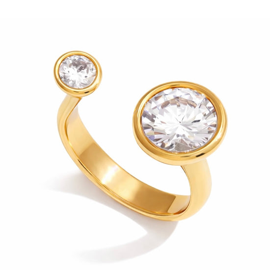 Solenne double bezel gold ring waterproof non tarnish stainless steel by ELSSIZ on white background