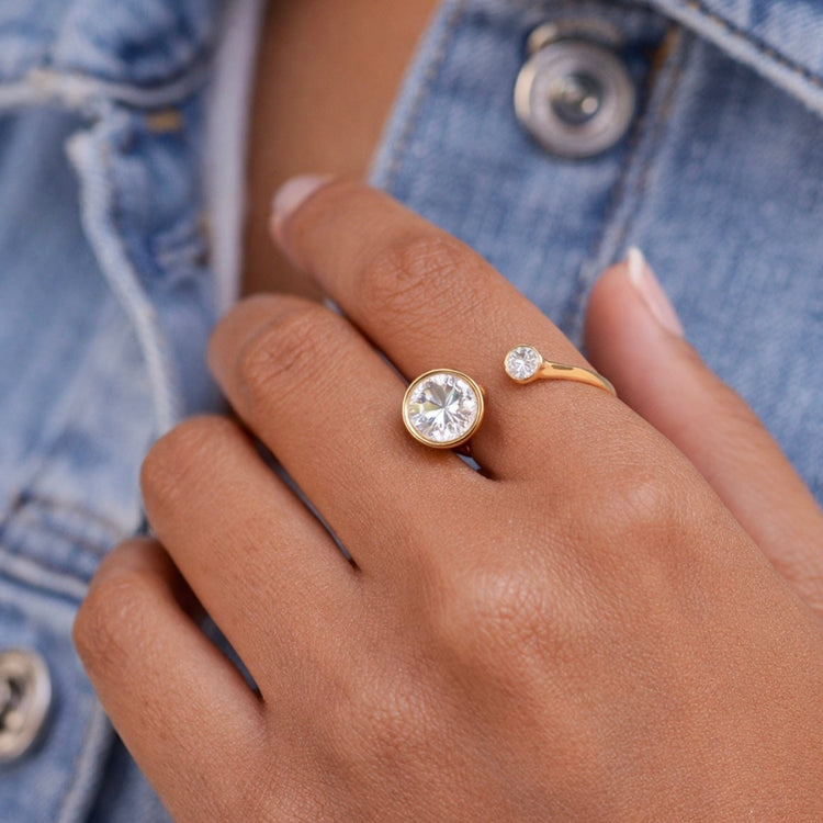 modern gold double bezel ring on hand waterproof non tarnish jewelry ELSSIZ