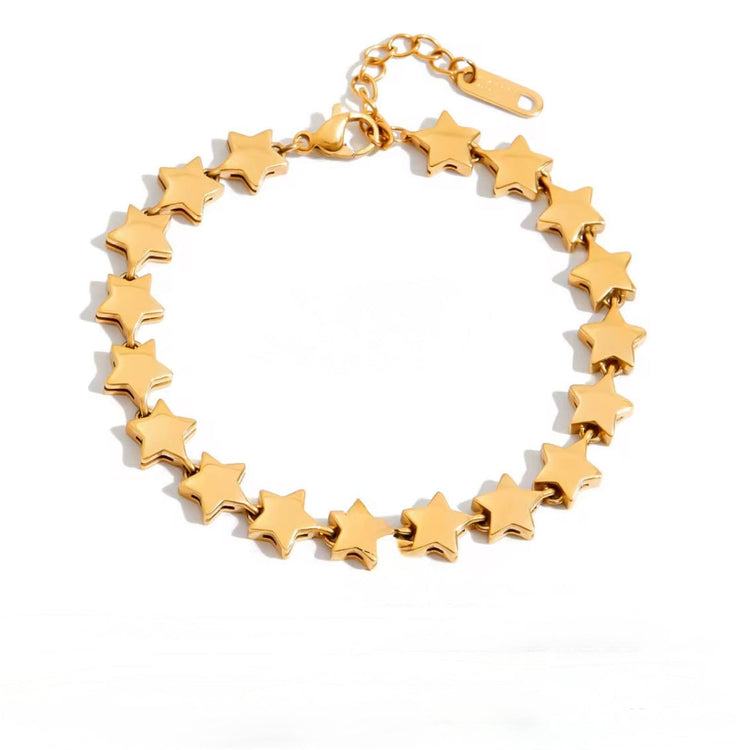 Gold Stars Bracelet with seamless connected star links, stainless steel non-tarnish jewelry by ELSSIZStars Bracelet ELSSIZ