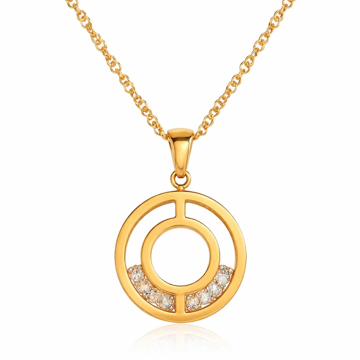 Stephanie gold circle pendant necklace stainless steel waterproof hypoallergenic twisted rope chain