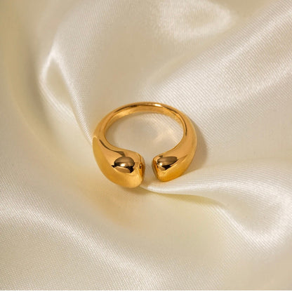Gold Veda open ring on silk background, non tarnish waterproof stainless steel statement ring