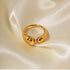 Gold Veda open ring on silk background, non tarnish waterproof stainless steel statement ring