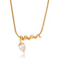Gold teardrop pendant necklace on snake chain waterproof non tarnish ELSSIZ Vitelle