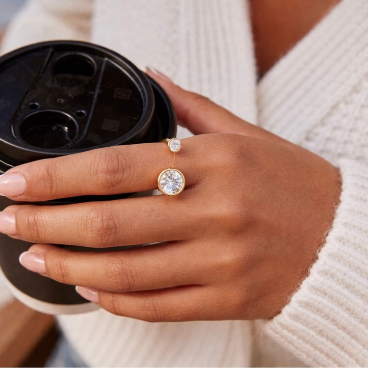 Waterproof double bezel gold ring worn on hand everyday non tarnish jewelry by ELSSIZ